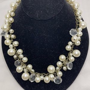 Crystal Drops Long Antiqued Brass Chain Necklace